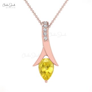 Delicate Yellow Sapphire Drop Pendant With G-H Diamond Accents In 14k Real Gold Jewelry