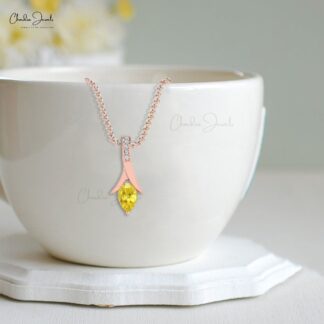 Delicate Yellow Sapphire Drop Pendant With G-H Diamond Accents In 14k Real Gold Jewelry
