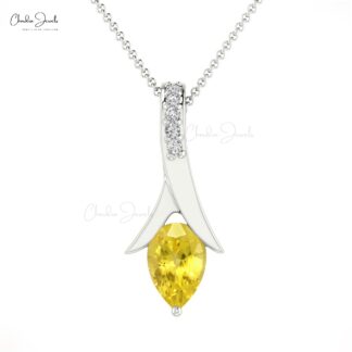 Delicate Yellow Sapphire Drop Pendant With G-H Diamond Accents In 14k Real Gold Jewelry