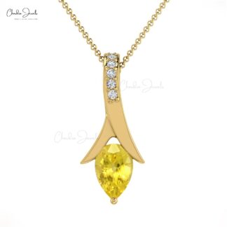 Delicate Yellow Sapphire Drop Pendant With G-H Diamond Accents In 14k Real Gold Jewelry