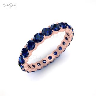 Round Cut Eternity Band With 2.5mm Blue Sapphire 14k Solid Gold Handmade Ring