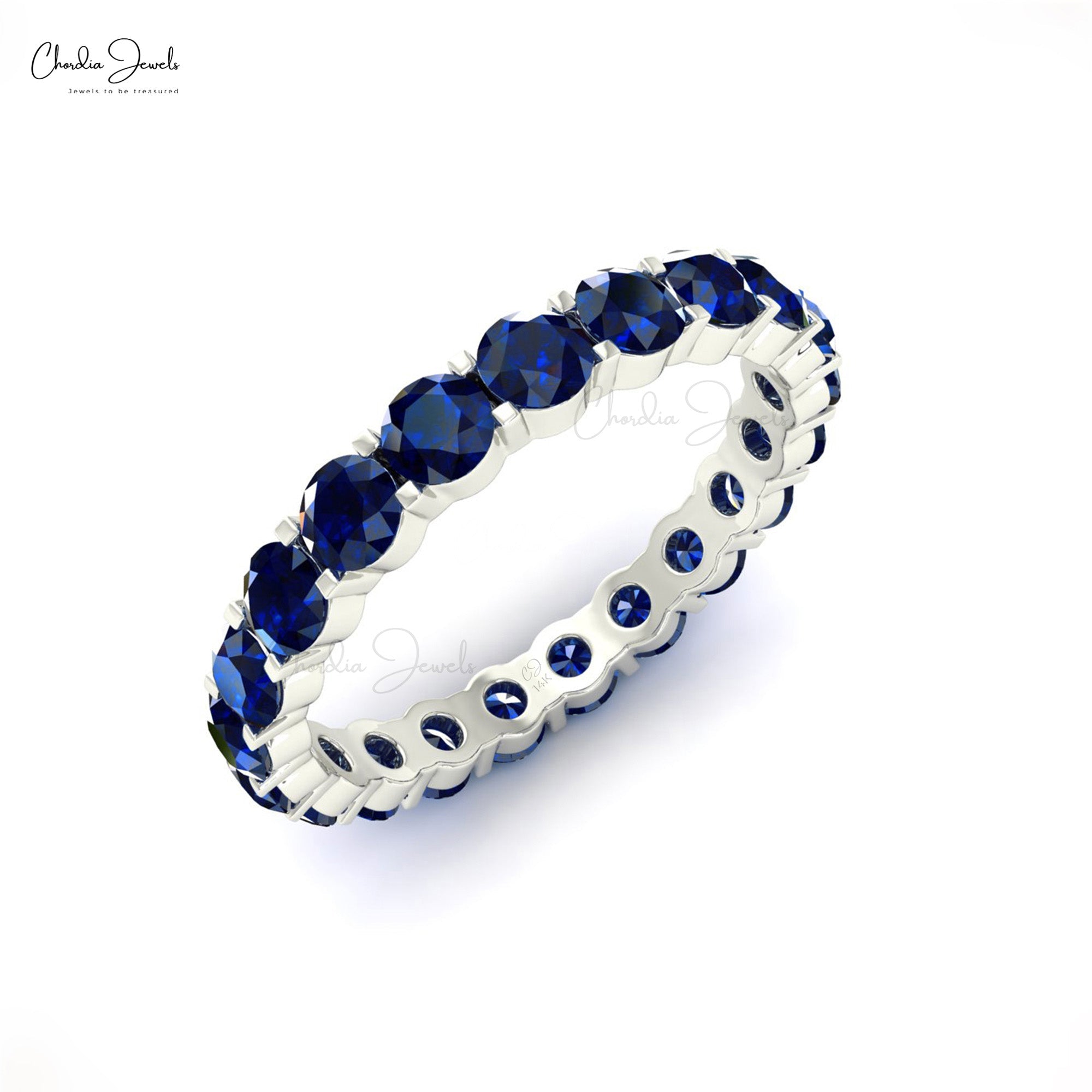 Round Cut Eternity Band With 2.5mm Blue Sapphire 14k Solid Gold Handmade Ring