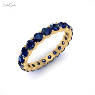 Round Cut Eternity Band With 2.5mm Blue Sapphire 14k Solid Gold Handmade Ring
