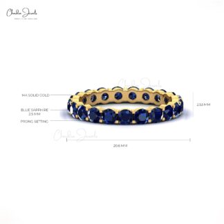 Round Cut Eternity Band With 2.5mm Blue Sapphire 14k Solid Gold Handmade Ring