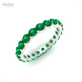 Full Eternity Engagement Band 1.26Ct Emerald Stacking Ring In 14k Solid Gold