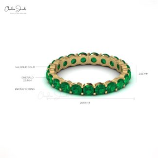 Full Eternity Engagement Band 1.26Ct Emerald Stacking Ring In 14k Solid Gold