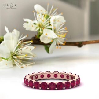 Dainty Stackable Ring In 14k Pure Gold Burma Ruby 1.26 Ct Gemstone Eternity Band