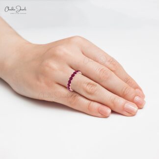 Dainty Stackable Ring In 14k Pure Gold Burma Ruby 1.26 Ct Gemstone Eternity Band