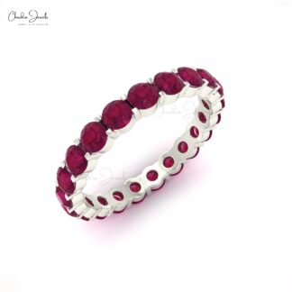 Dainty Stackable Ring In 14k Pure Gold Burma Ruby 1.26 Ct Gemstone Eternity Band