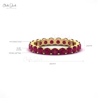 Dainty Stackable Ring In 14k Pure Gold Burma Ruby 1.26 Ct Gemstone Eternity Band