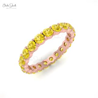 Natural Yellow Sapphire Eternity Band Ring In 14k Real Gold September Birthstone Jewelry