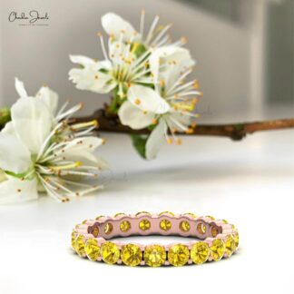 Natural Yellow Sapphire Eternity Band Ring In 14k Real Gold September Birthstone Jewelry