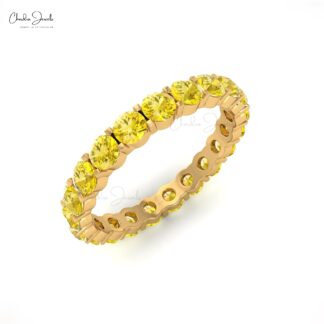 Natural Yellow Sapphire Eternity Band Ring In 14k Real Gold September Birthstone Jewelry