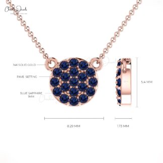 Round Disc Women Necklace In Pure 14k Gold Blue Sapphire 0.19 Ct Gemstone Fine Necklaces