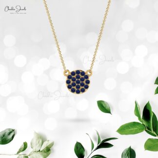 Round Disc Women Necklace In Pure 14k Gold Blue Sapphire 0.19 Ct Gemstone Fine Necklaces