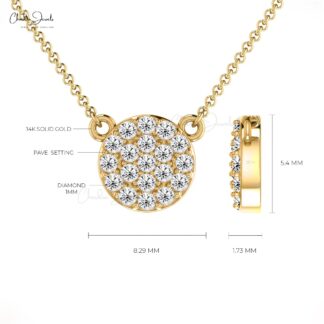 Diamond Disc Chain Necklace In Real 14k Gold White Diamond Cluster Women Necklace