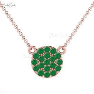 Dainty Gemstone Cluster Necklace with 1mm Emerald Pave Set In 14k Solid Gold Jewelry