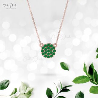 Dainty Gemstone Cluster Necklace with 1mm Emerald Pave Set In 14k Solid Gold Jewelry