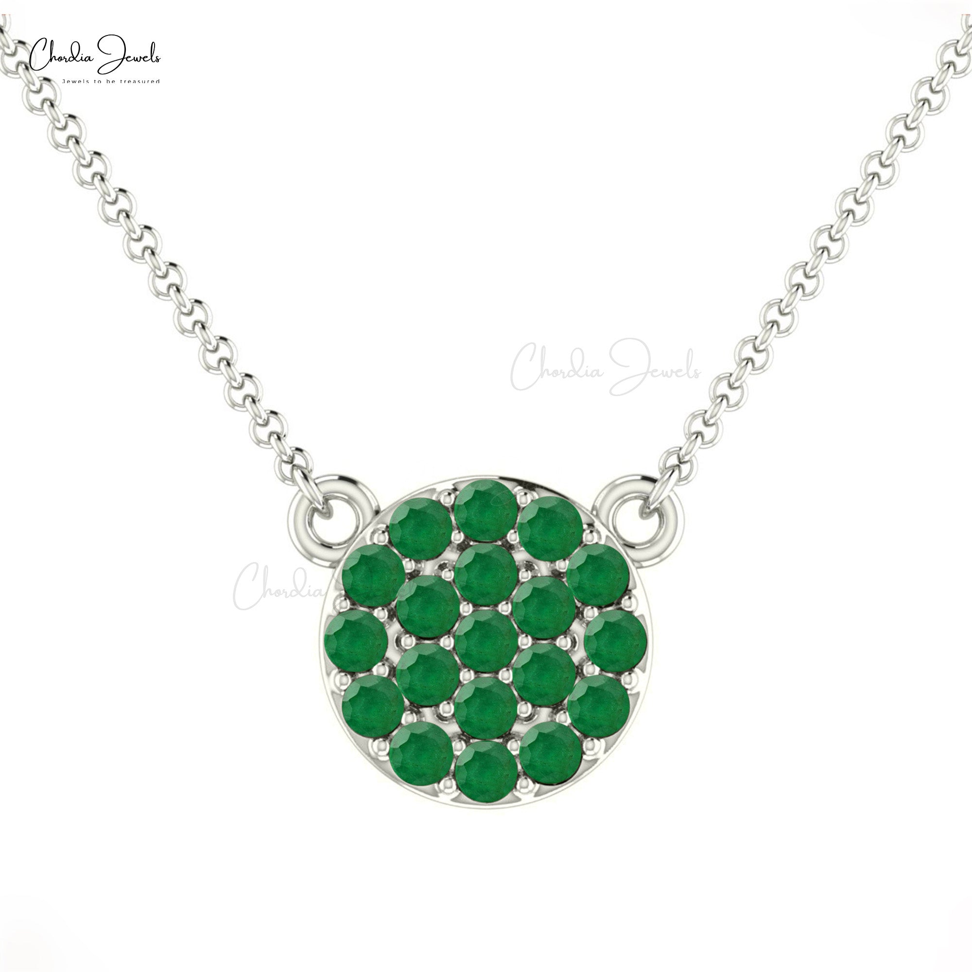 Dainty Gemstone Cluster Necklace with 1mm Emerald Pave Set In 14k Solid Gold Jewelry