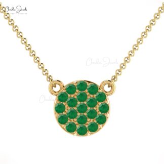 Dainty Gemstone Cluster Necklace with 1mm Emerald Pave Set In 14k Solid Gold Jewelry