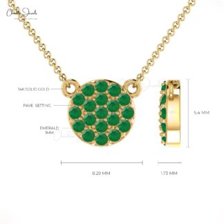 Dainty Gemstone Cluster Necklace with 1mm Emerald Pave Set In 14k Solid Gold Jewelry