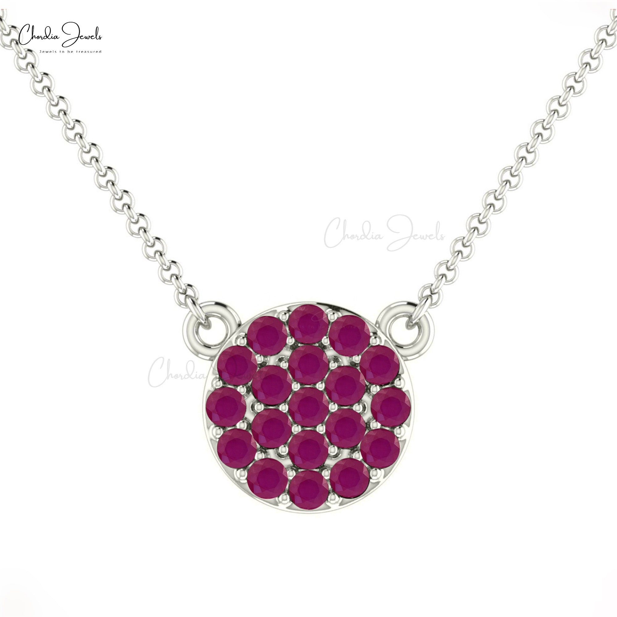 Dainty Ruby Cluster Halo Necklace for Women with Solid 14k Gold