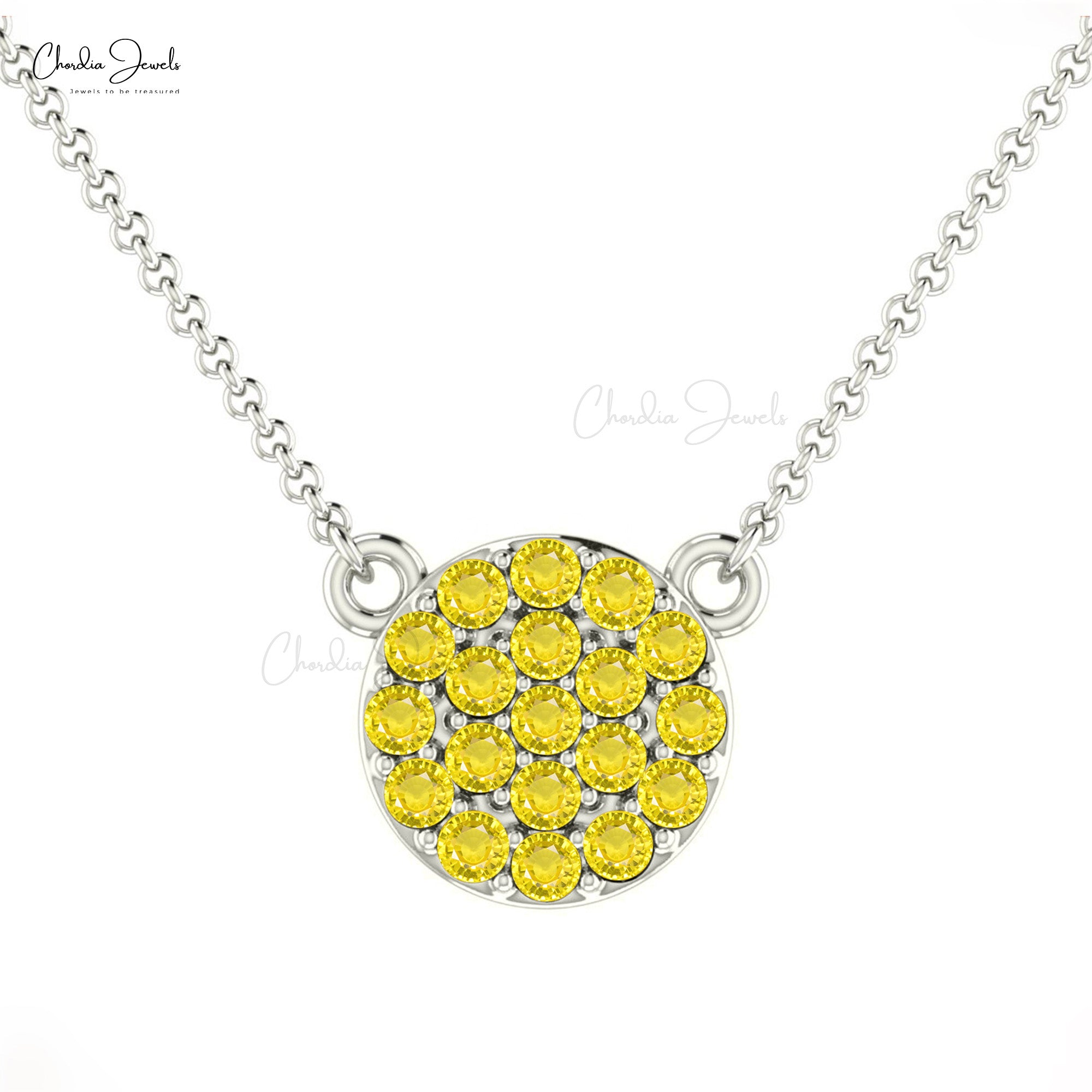 Genuine Yellow Sapphire Cluster Necklace With 2mm Gemstone 14k Real Gold Necklace