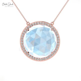 Solitaire Moonstone Halo Necklace With 1mm Diamond Accents In 14k Pure Gold Necklaces
