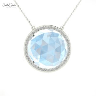 Solitaire Moonstone Halo Necklace With 1mm Diamond Accents In 14k Pure Gold Necklaces