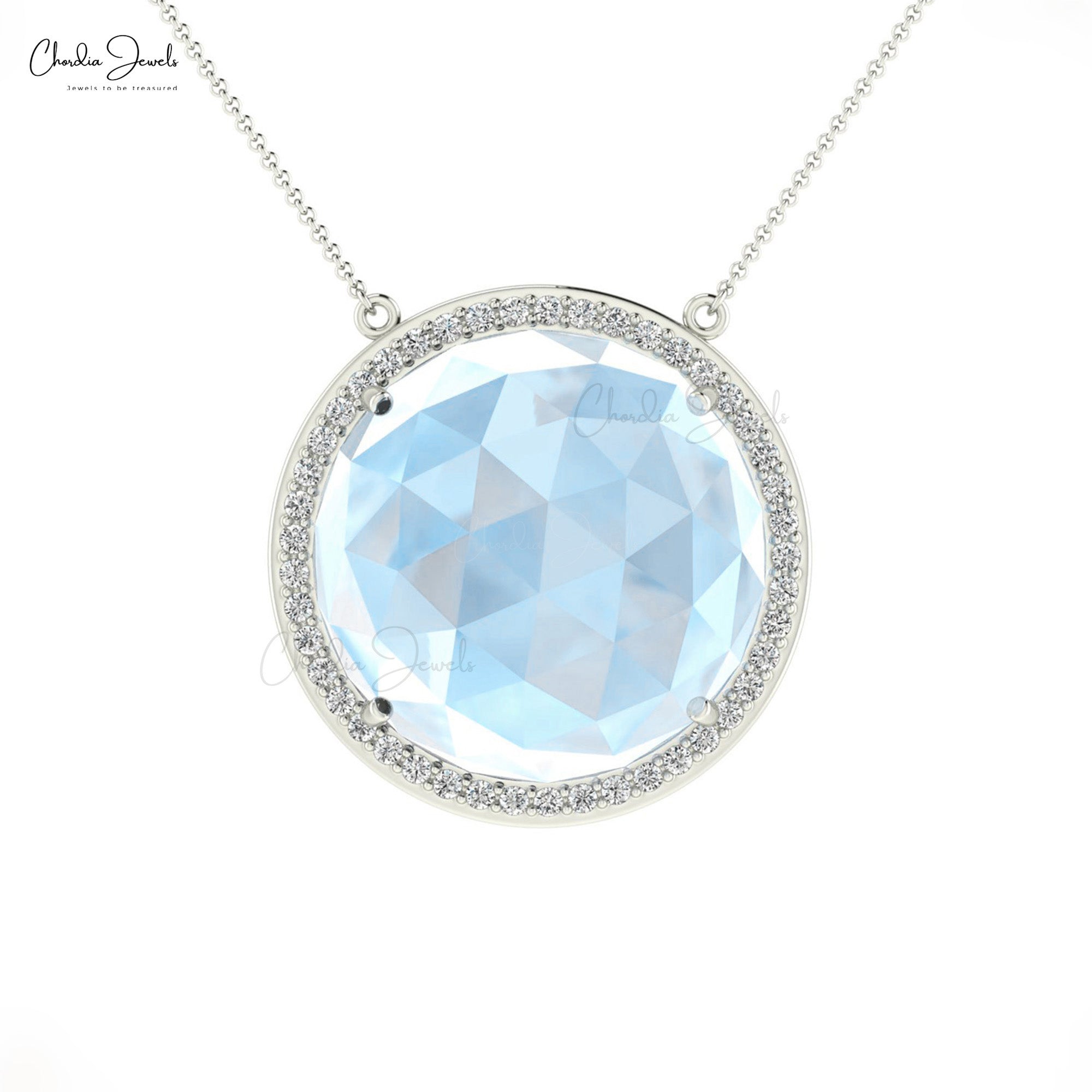 Solitaire Moonstone Halo Necklace With 1mm Diamond Accents In 14k Pure Gold Necklaces