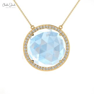 Solitaire Moonstone Halo Necklace With 1mm Diamond Accents In 14k Pure Gold Necklaces