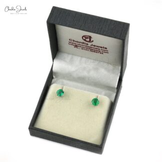Single Gemstone Studs With 2.10 Ct Zambian Emerald Solitaire Earrings In 14k White Gold