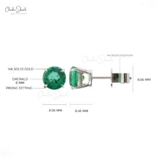 Single Gemstone Studs With 2.10 Ct Zambian Emerald Solitaire Earrings In 14k White Gold