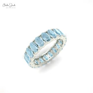 Natural Aquamarine Gemstone Eternity Ring in 14k White Gold Band Anniversary Gift