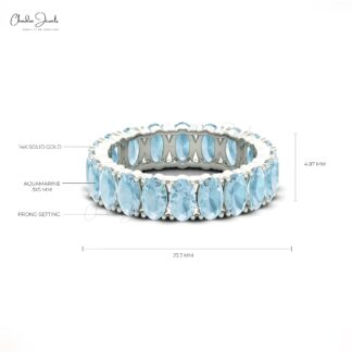 Natural Aquamarine Gemstone Eternity Ring in 14k White Gold Band Anniversary Gift