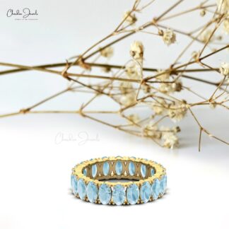 Natural Aquamarine Eternity Band 5x3mm Oval Faceted Gemstone Eternity Band