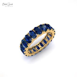 Solid 14K Yellow Gold Blue Sapphire Eternity Band