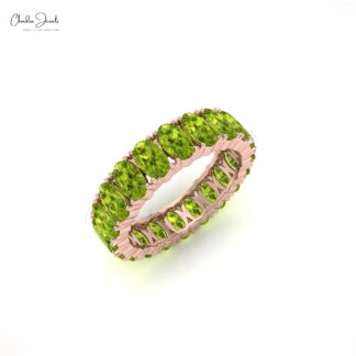 Stackable Eternity Band With 5 Ct Peridot Prong Set In 14k Solid Gold Bridal Rings