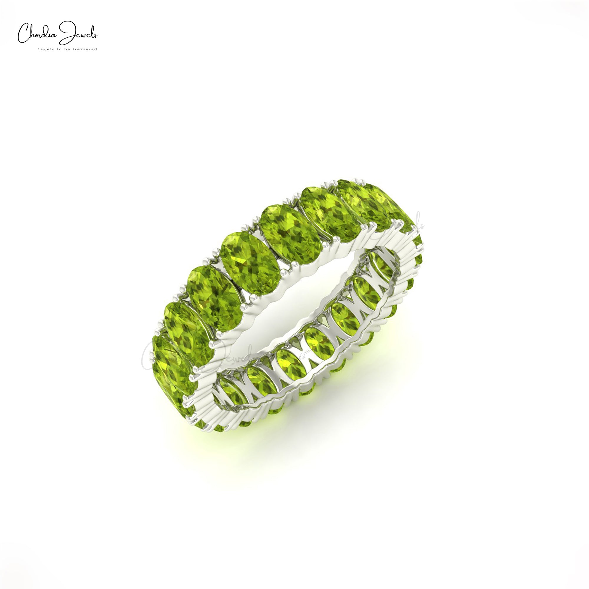 Stackable Eternity Band With 5 Ct Peridot Prong Set In 14k Solid Gold Bridal Rings