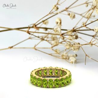 Stackable Eternity Band With 5 Ct Peridot Prong Set In 14k Solid Gold Bridal Rings