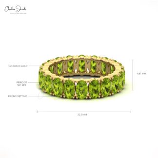 Stackable Eternity Band With 5 Ct Peridot Prong Set In 14k Solid Gold Bridal Rings