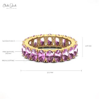 Oval Eternity Wedding Band In Solid 14k Gold Pink Sapphire 5x3mm Gemstone Ring For Her