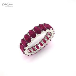 Delicate Eternity Band In 14k Pure Gold Pink Tourmaline 5x3mm Gemstone Minimalist Ring