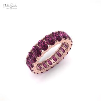 Solid 14k Gold Stacking Ring With 6.6 Ct Rhodolite Garnet Eternity Wedding Band Rings