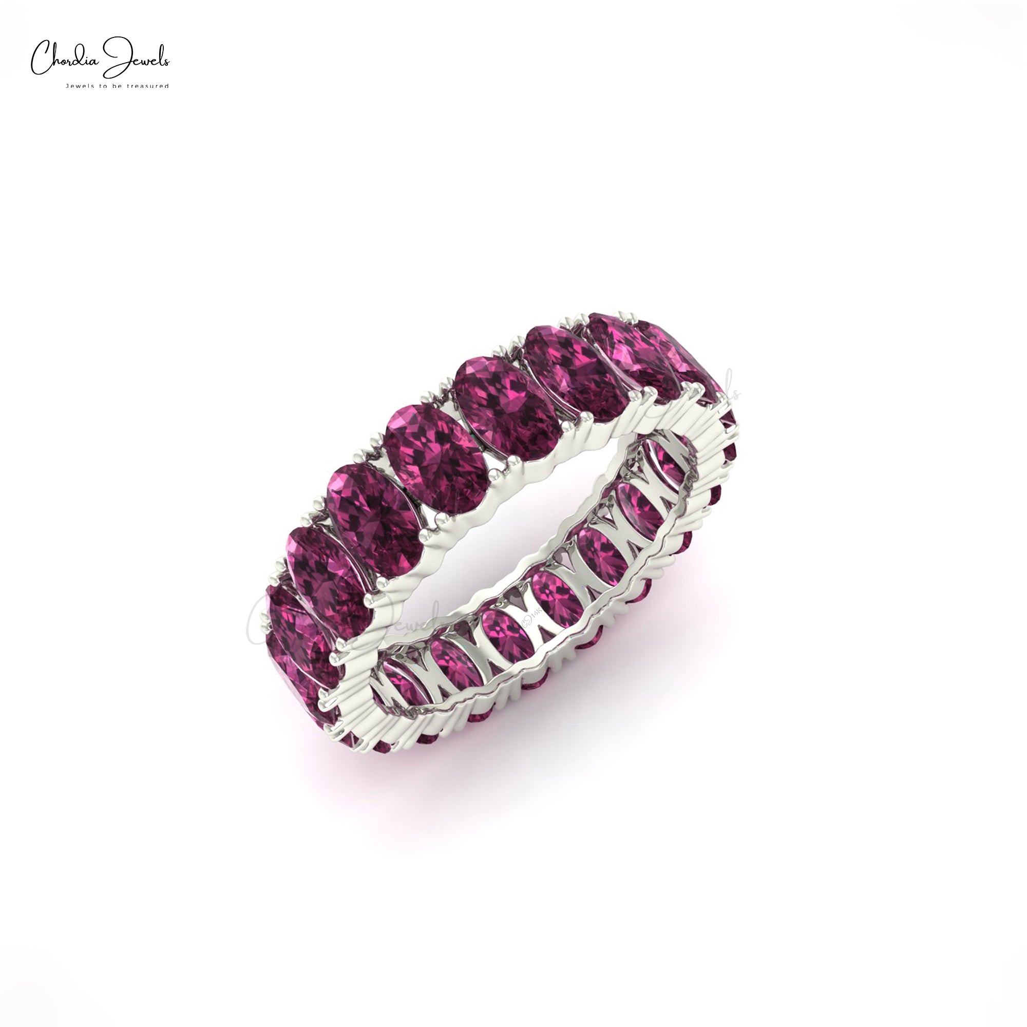 Solid 14k Gold Stacking Ring With 6.6 Ct Rhodolite Garnet Eternity Wedding Band Rings