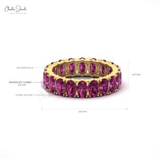 Solid 14k Gold Stacking Ring With 6.6 Ct Rhodolite Garnet Eternity Wedding Band Rings