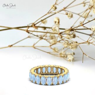 Rainbow Moonstone Eternity Gemstone Band Ring for Woman in 14K Gold