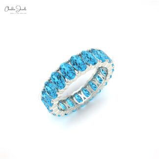 Stack Oval Wedding Ring With 6 Ct Swiss Blue Topaz Eternity Prong Ring In 14k Real Gold