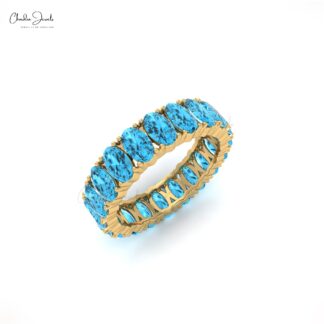 Stack Oval Wedding Ring With 6 Ct Swiss Blue Topaz Eternity Prong Ring In 14k Real Gold