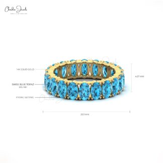 Stack Oval Wedding Ring With 6 Ct Swiss Blue Topaz Eternity Prong Ring In 14k Real Gold